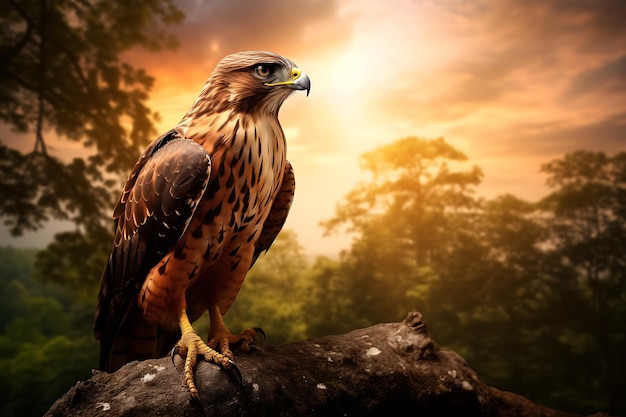 Hawk poised on a cliff's edge