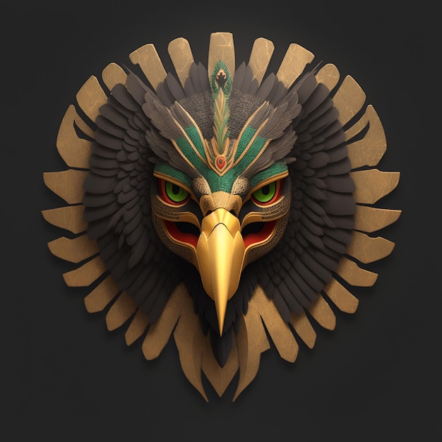 Hawk quetzalcoatl head symmetrical flat icon design AI generated