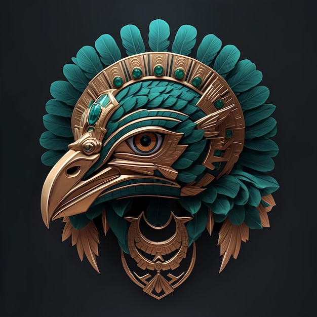 hawk quetzalcoatl head symmetrical flat icon design with black background