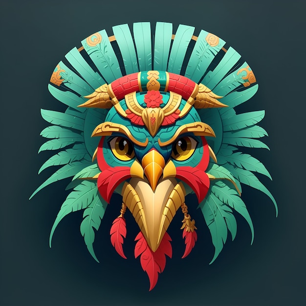 Hawk quetzalcoatl hoofd symmetrisch plat icoon ontwerp AI gegenereerd