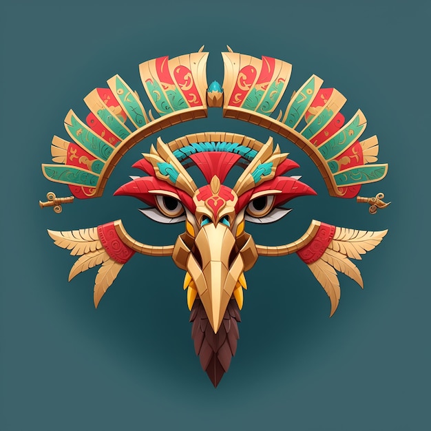Hawk quetzalcoatl hoofd symmetrisch plat icoon ontwerp AI gegenereerd