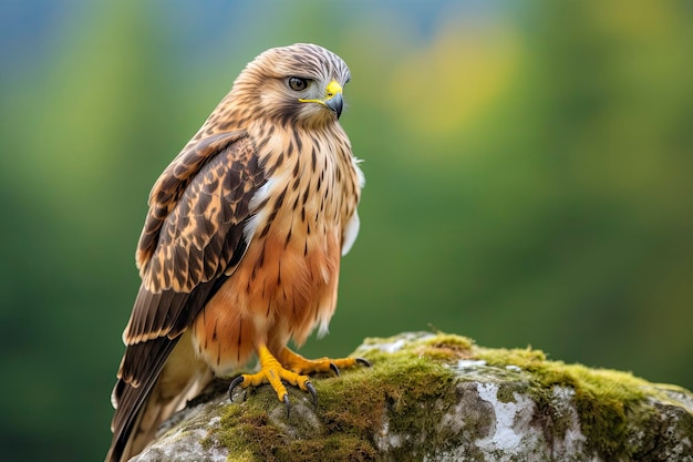 Hawk sitting on rock looking for prey