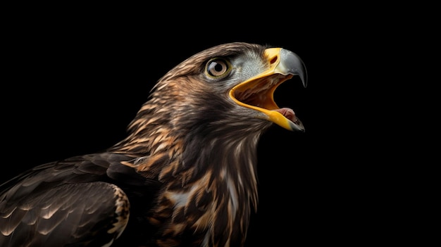 Hawk with open beak on black backgroundGenerative AI