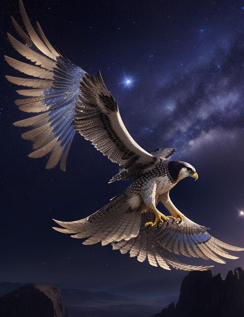 a hawk with a star on its wings