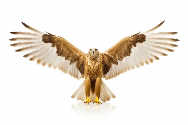 a hawk with wings spread out on a white background