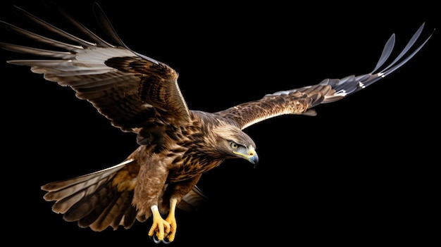 Photo a hawk with a yellow beak is flying in the air