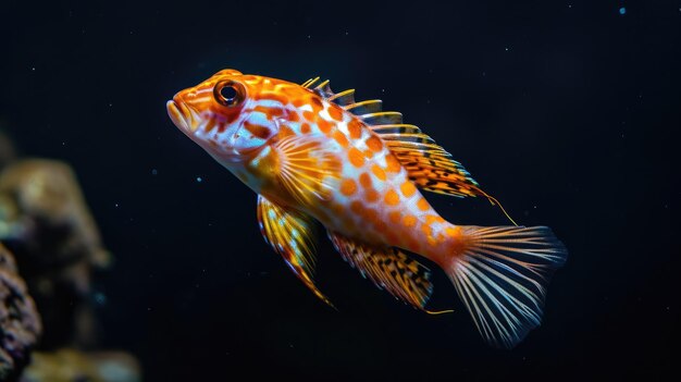 Hawkfish in the solid black background