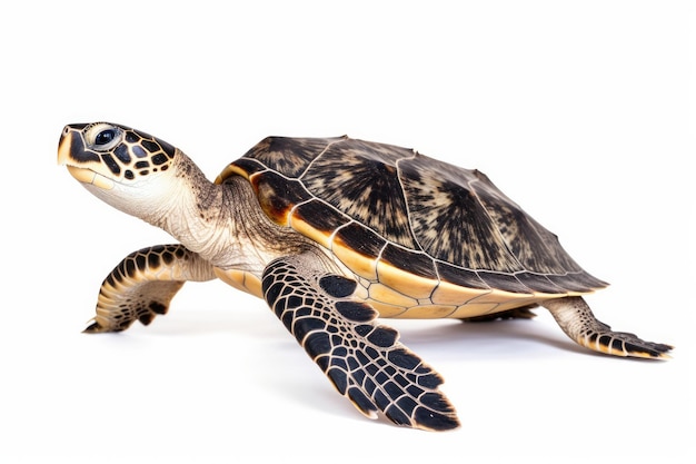 A hawksbill turtle on a white background Endangered species