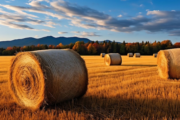 Photo hay bales in a field surrounded by autumn colors