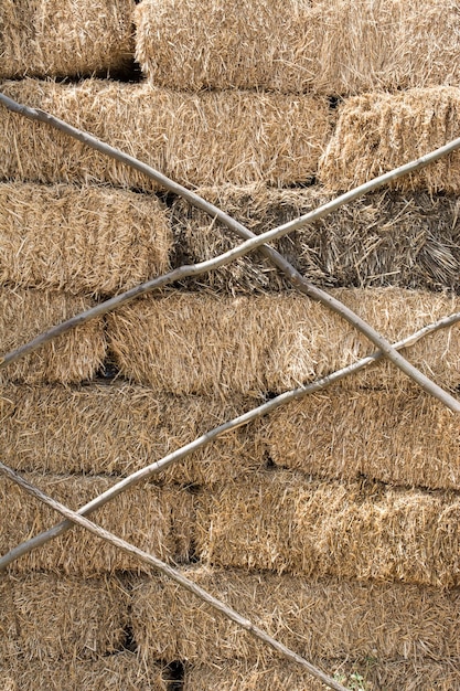 Hay bales stacks outdoors