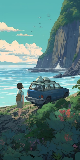 Hayao Miyazakistyle Subaru Forester Illustration
