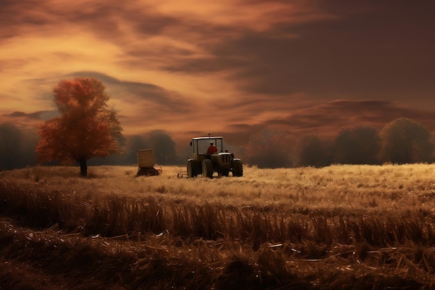 Hayride door een herfst boerderij veld