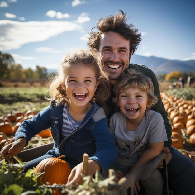 Hayride through a pumpkin patch with family