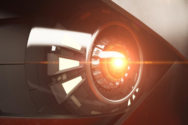 Photo hazel robotic eye with abstract light futuristic technologies concept side view 3d rendering