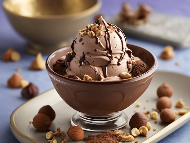 Hazelnoot verwennerij chocolade-ijs met room en nootachtige lekkernijen