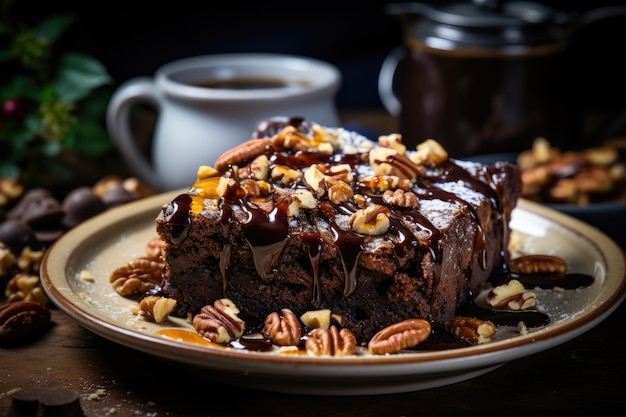 Hazelnootbrownie met nutella en koffie generatieve IA