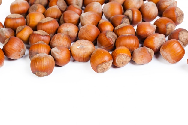 Hazelnut. Fresh organic filbert isolated on white. 