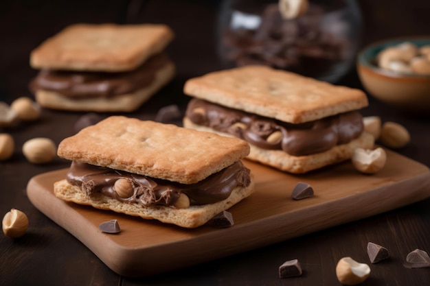 Hazelnut koekjes sandwiches dessert zoet dessert biscuit maaltijd voedsel genereren Ai