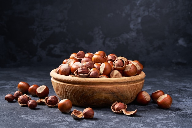 Hazelnut in wooden bowl
