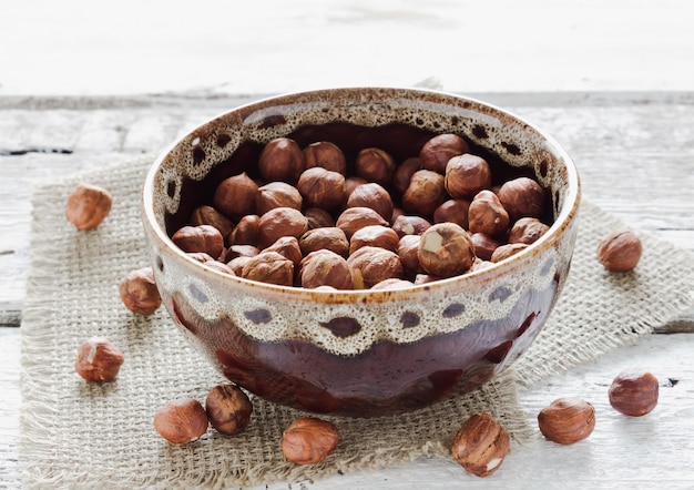 Hazelnuts in a ceramic dish
