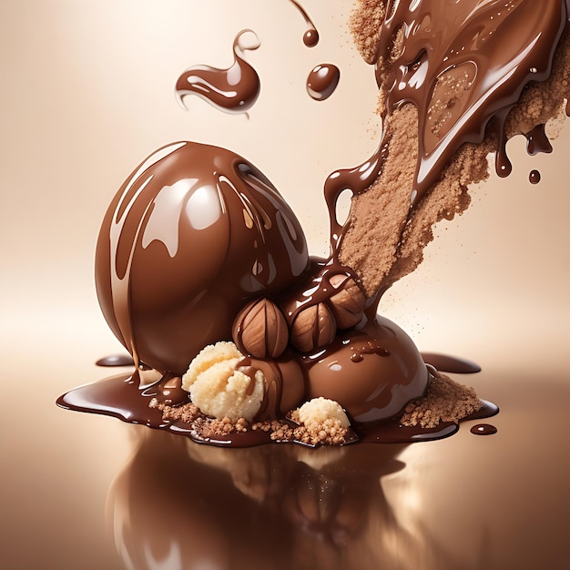 Hazelnuts and Chocolate Splash Realistic Image