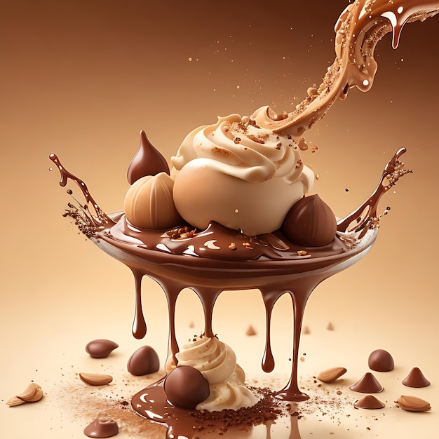 헤이즐넛과 초콜릿 스플래쉬 현실적인 이미지