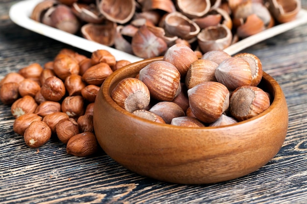 Hazelnuts peeled from the shell