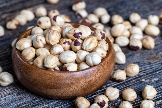 Hazelnuts peeled from the shell