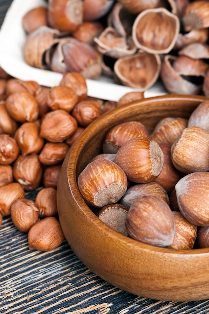 Hazelnuts peeled from the shell