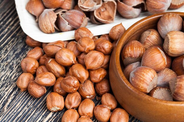 Hazelnuts peeled from the shell