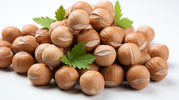 Hazelnuts on a white background