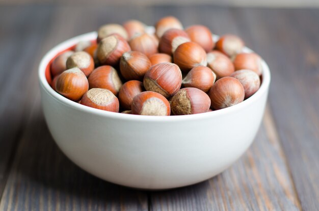 Hazelnuts in a white plate