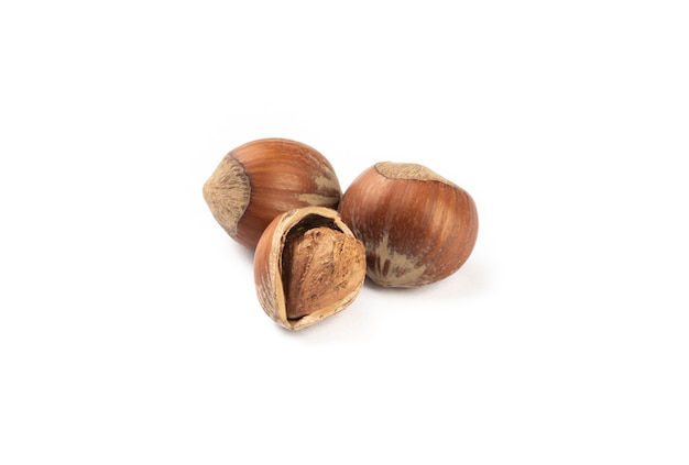 Hazelnuts with open nut isolated  