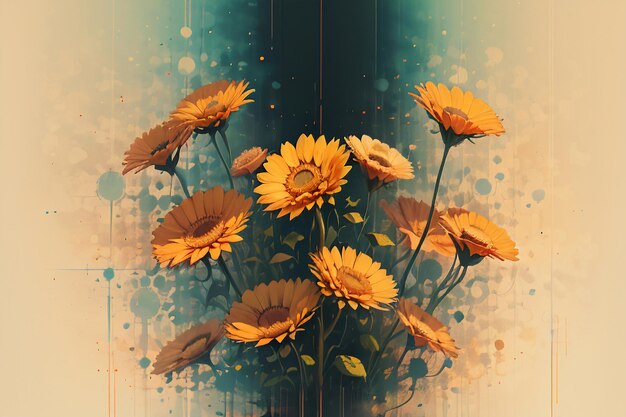 Hazy abstract chrysanthemum sunflower flowers design business poster background illustration