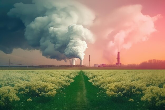 Photo the hazy flues of manufacturing plants a postapocalyptic scenery