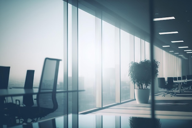 Hazy view of a glass walled office