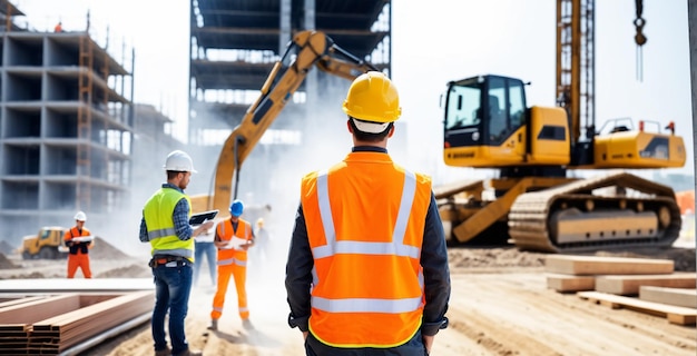 Photo hd construction building workers site background image