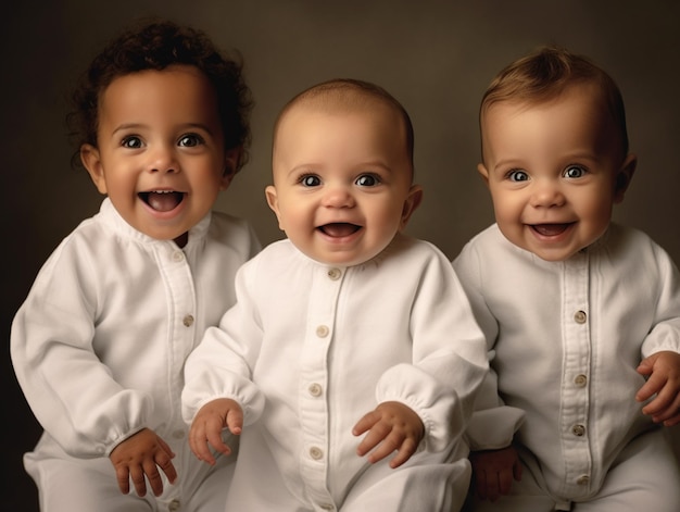 HD модная фотография крупным планом четырех улыбающихся 9-месячных детей