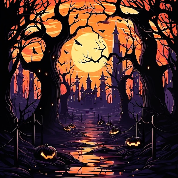 Hd flat evil pumpkins halloween illustration Generated by AI