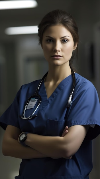 HD photo of female nurse with stethoscope