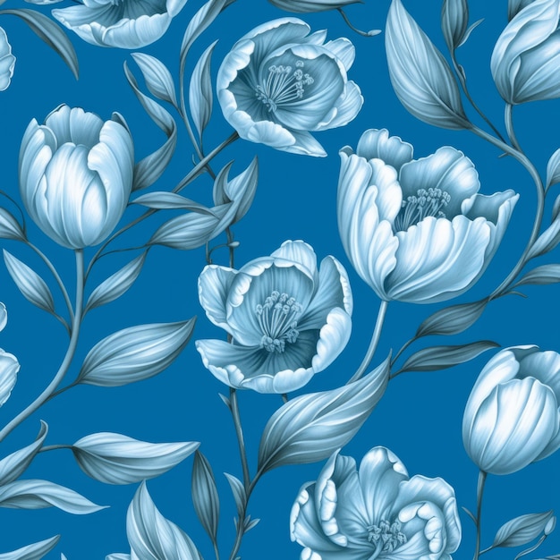 Hd Seamless Wallpaper With Tulip And Sakura Pattern Embellished