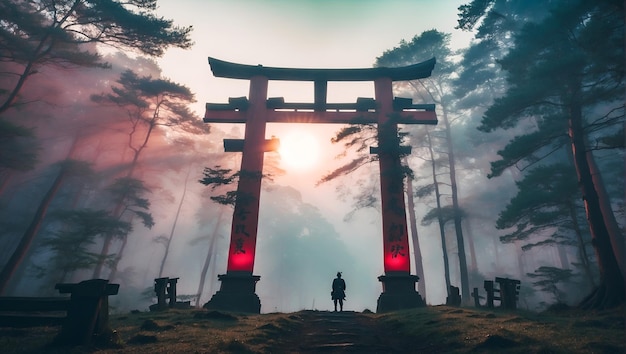 HD Wallpapers van Misty Forest in Japan Torii poort in Japan Misty Forest Morgen landschap