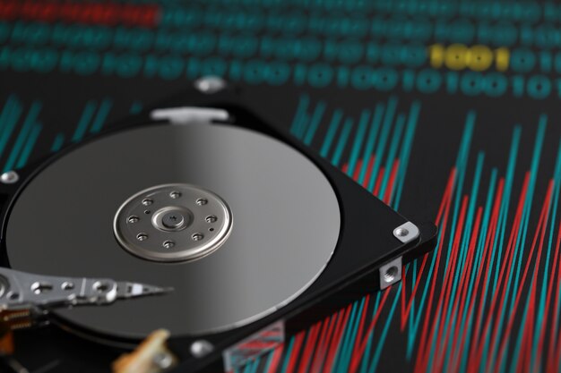 HDD lies on a table in a workshop