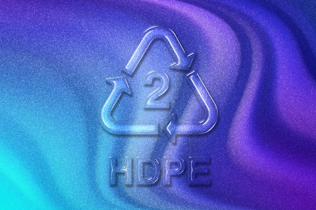 HDPE, 플라스틱 재활용 기호 HDPE 2, 보라색 보라색 파란색 배경