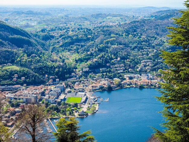 Photo hdr aerial view of como