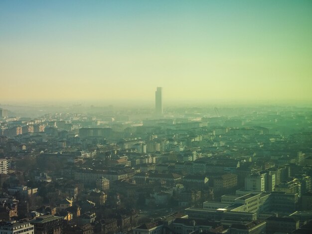 HDR Aerial view of Turin with smog