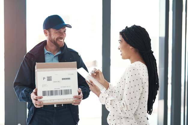 He has great customer service skills Shot of a male courier making door to door deliveries