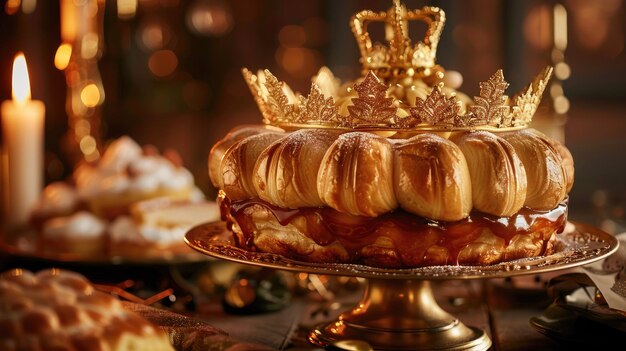 Photo he magnificent golden crown pastry