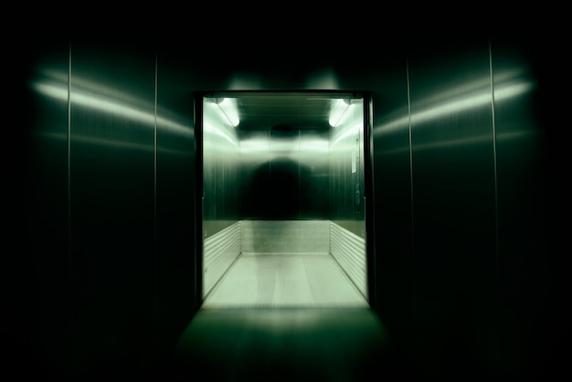 He was the soul or possess immortal souls in office building elevator doors., used long speed shutter blur and zoom effects.