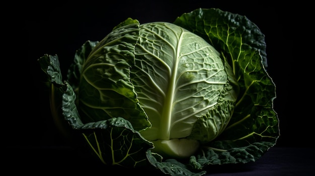 A head of cabbage on a black background